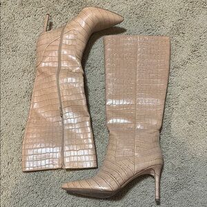 ANTONIO MELANI Tan Heeled Boots with Croc Texture